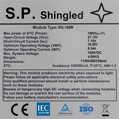 Pannello solare rigido 150W dim. 1120x450x25mm