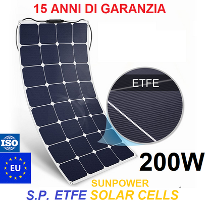 (i) Pannelli solari flessibili Sunpower ETFE 200W dim. 1195x675x3mm