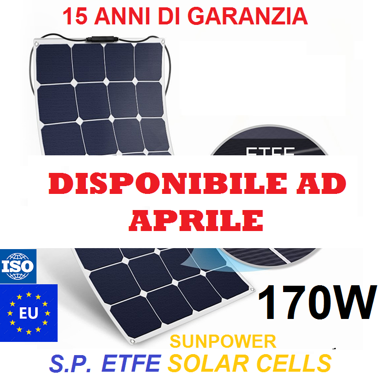 (h) Pannelli solari flessibili Sunpower ETFE 170W dim. 1190x540x3mm